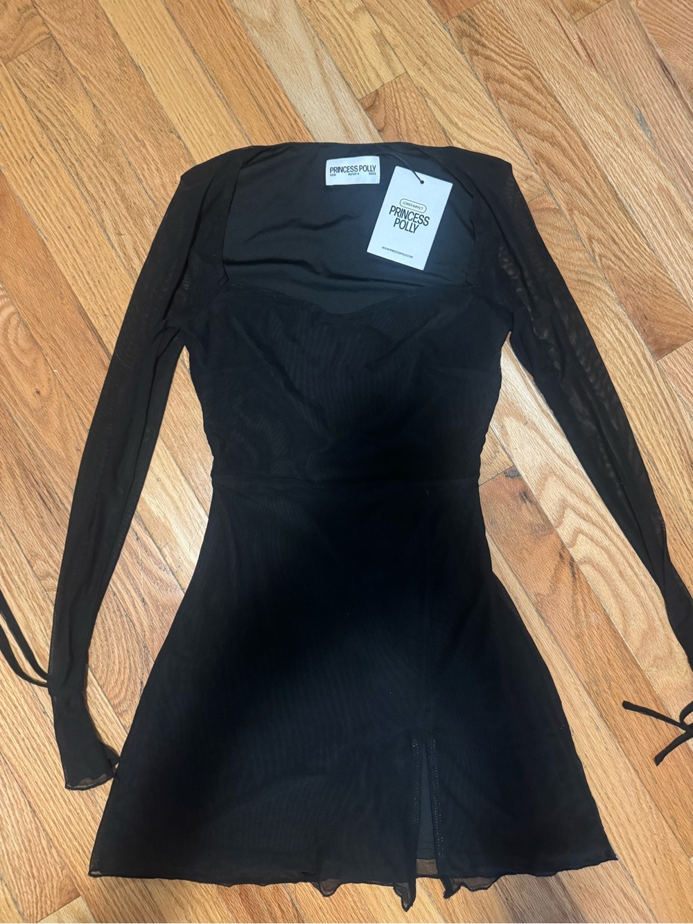 Princess Polly Black Long Sleeve Mesh Mini Dress with Sheer Sleeves
